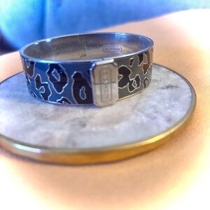 Coach Ocelot Leopard Grey/Black Hinged Bangle Bracelet